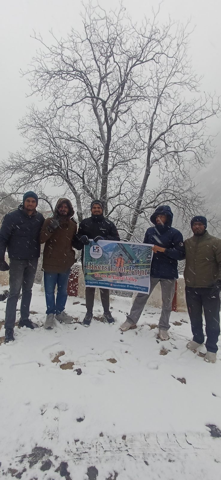 Team at live snow in Harshil Valley